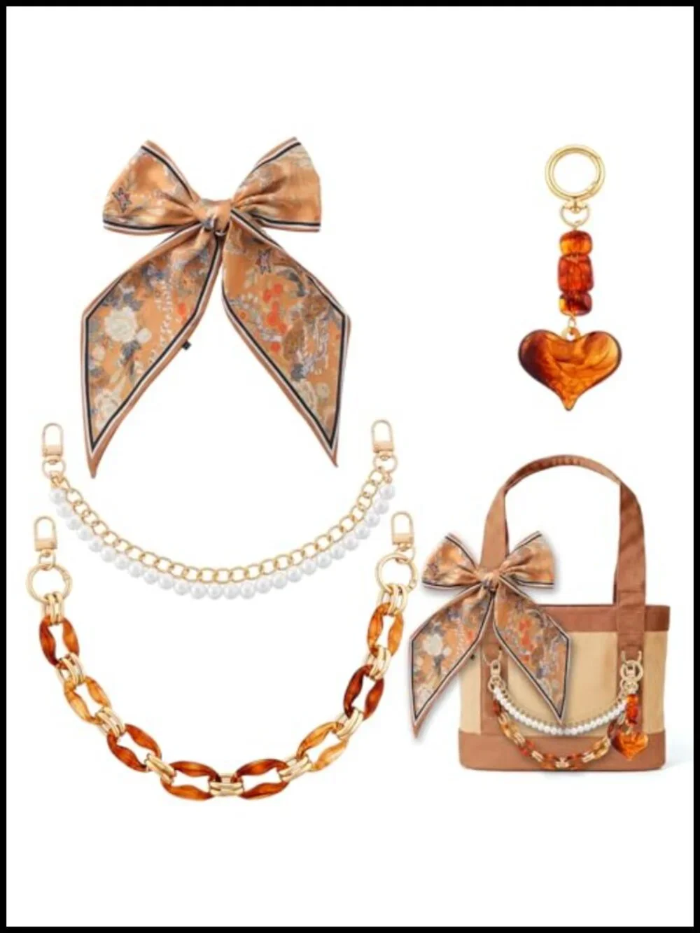 Leopard Print Bag Charm Set with Pom Poms Chain Tote Handbag Accessories